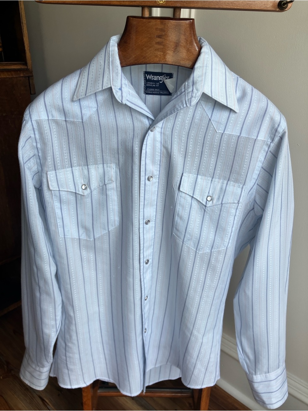 Vintage Wrangler Cowboy Cut Western Snap Shirt Men’s 15 x 34 Regular Fit X-Long